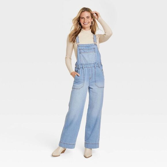 Universal Thread Denim - Universal Thread - Universal Thread Women's Wide Leg Denim Overalls F Light Wash